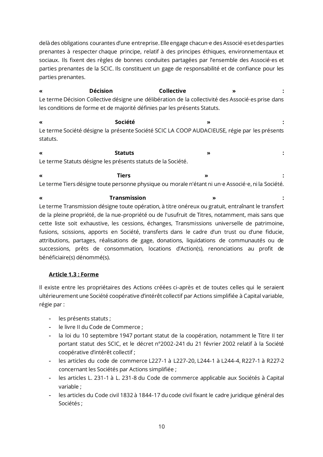 Statuts de La Coop Audacieuse, page 10 sur 44